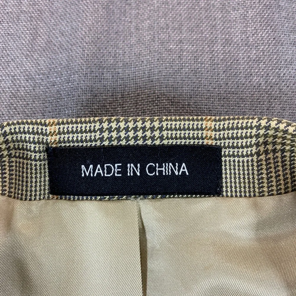 Mens 42L Blazer 100% Silk Olive Glen Plaid 2-Button Sport Coat